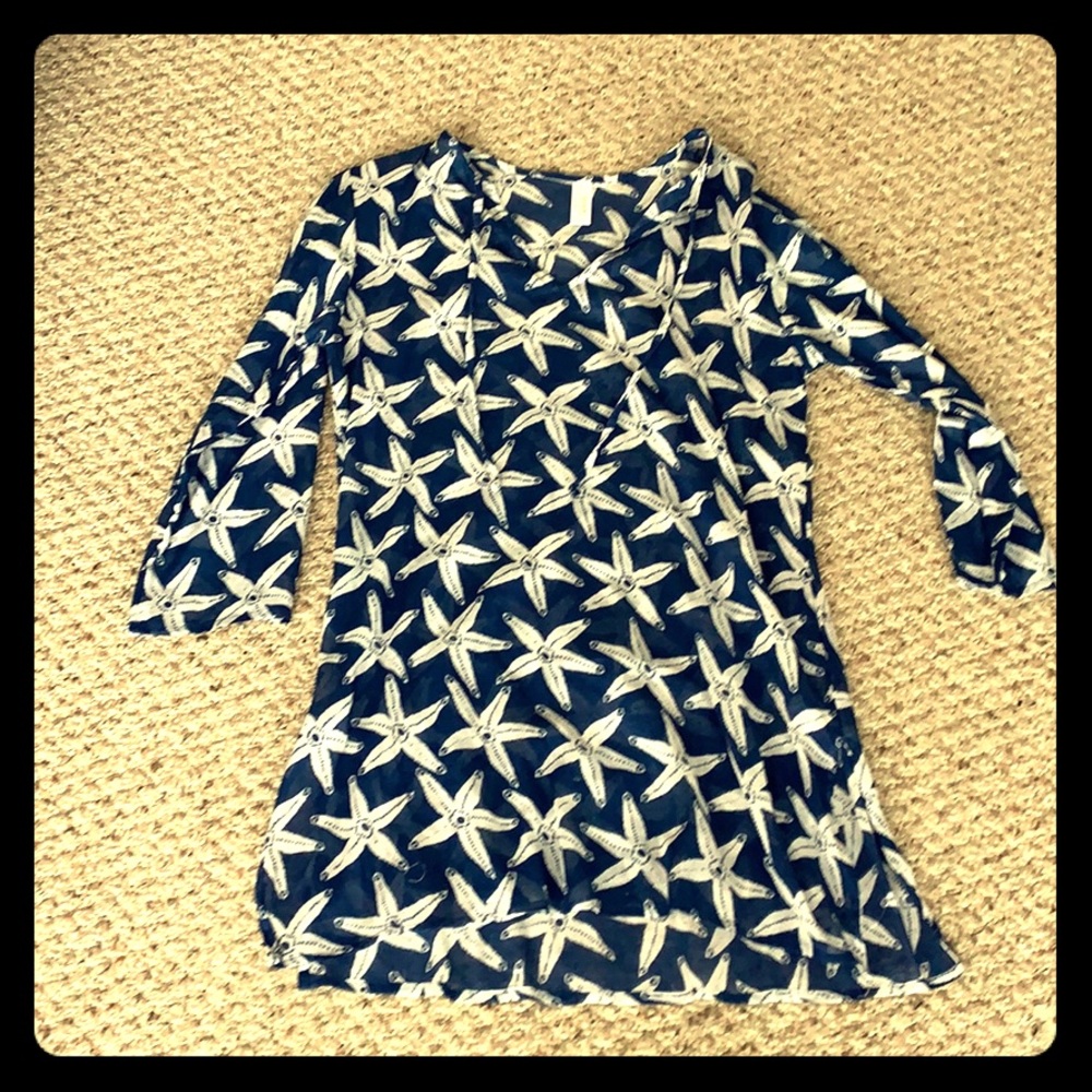 Bathing Suit Cover Up, Navy & White, S